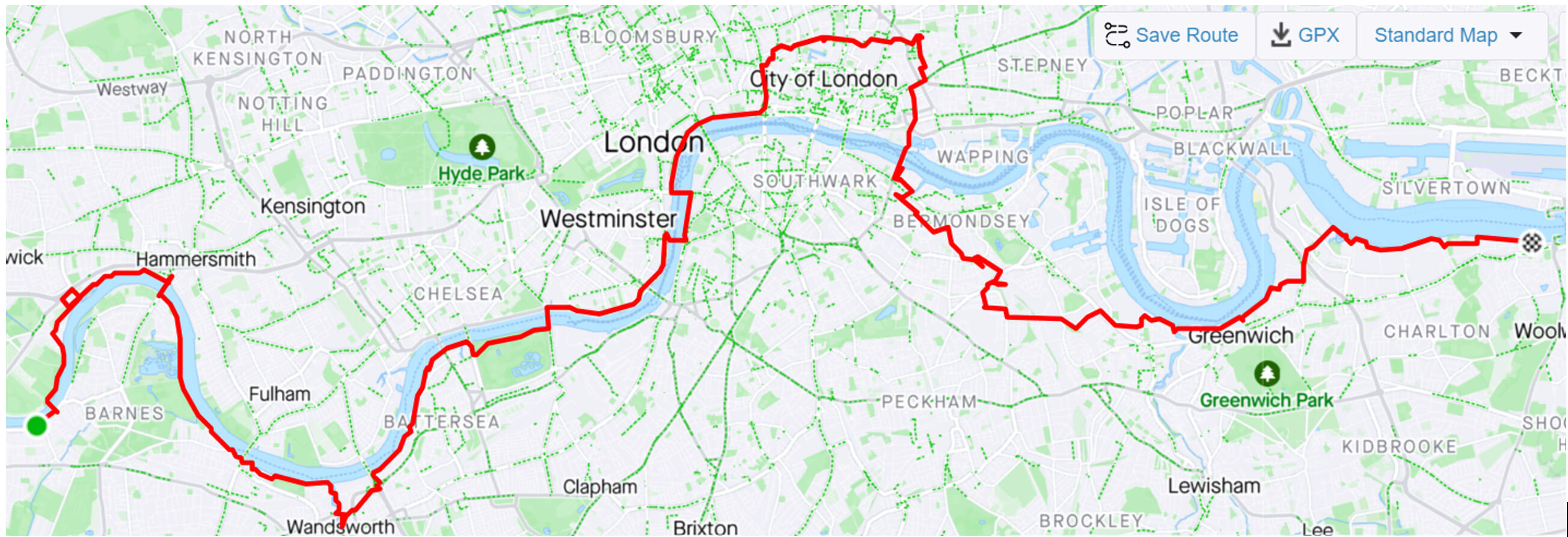 27-Mile Cycle Route. Travelling from East to West